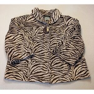 Lisa International‎ Womens Blazer Sz L Zebra Animal Print 3/4 Sleeve Brown/Black